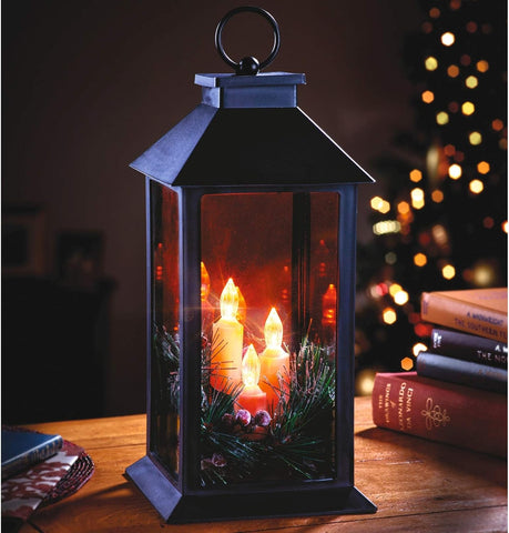 BRONZE OR WHITE LANTERN WITH WARM WHITE LED CANDLES 29CM