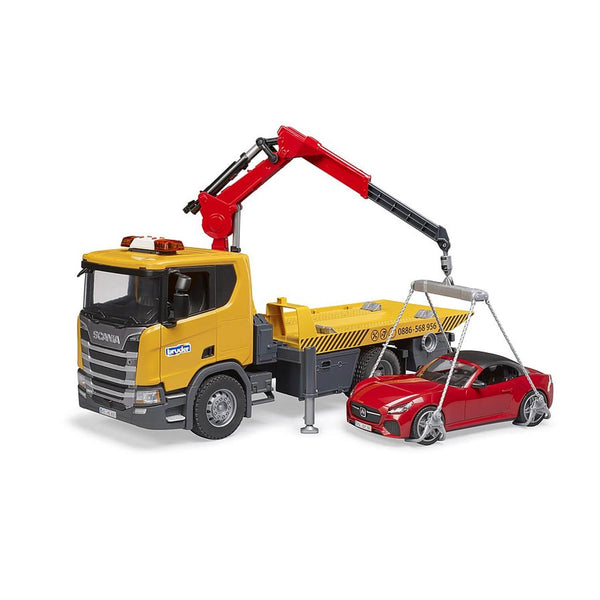 BRUDER SCANIA SUPER 560R TOW TRUCK WITH BRUDER ROADSTER