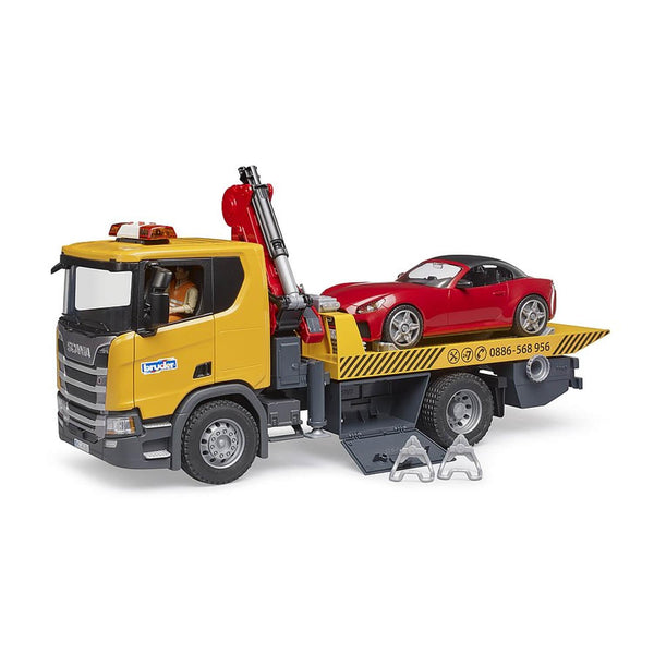 BRUDER SCANIA SUPER 560R TOW TRUCK WITH BRUDER ROADSTER