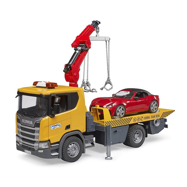 BRUDER SCANIA SUPER 560R TOW TRUCK WITH BRUDER ROADSTER