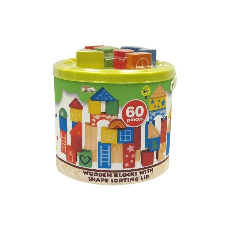 60 PIECE WOODEN BLOCKS WITH SHAPE SORTING LID