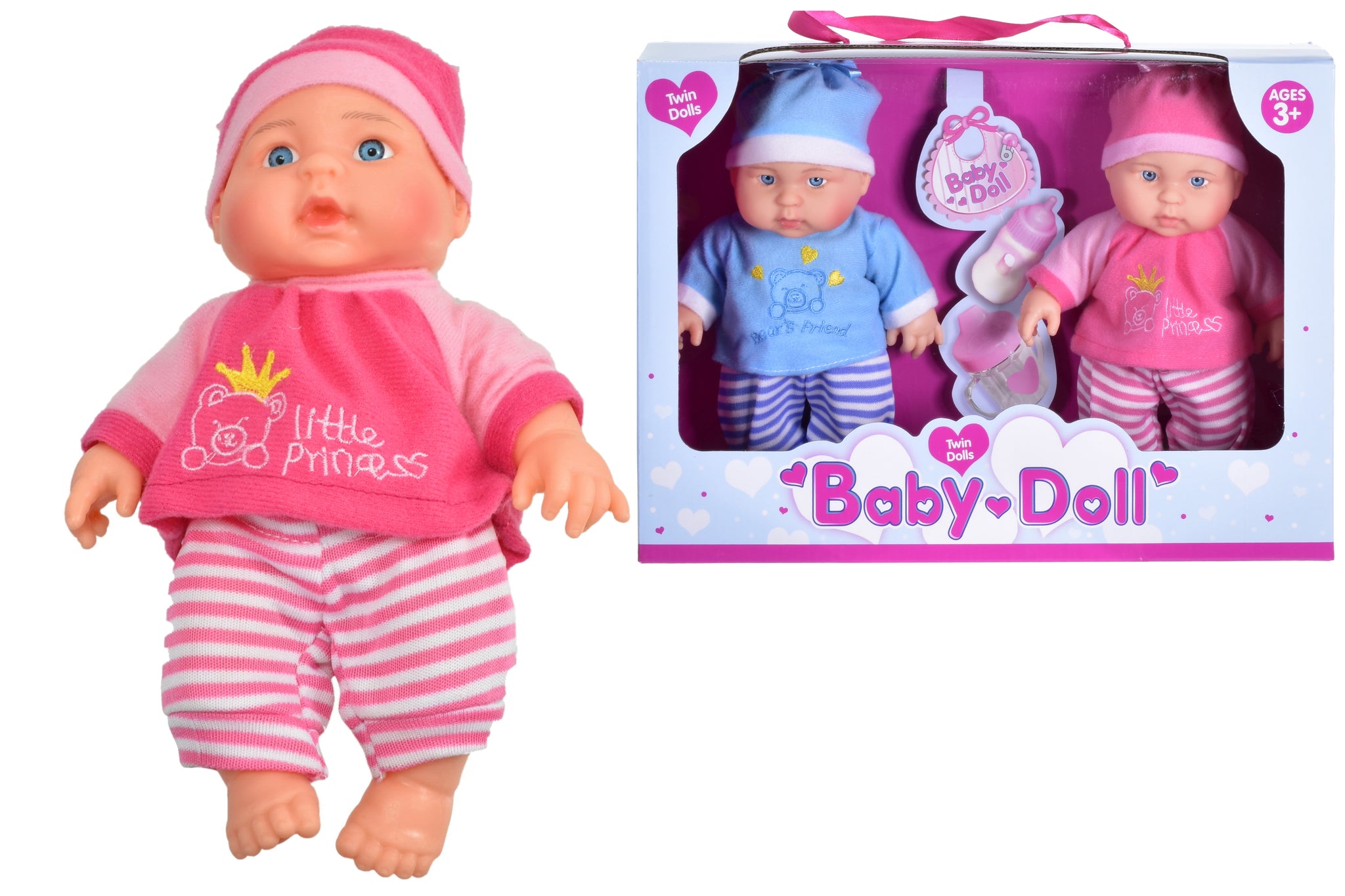 9" TWIN PACK BABY DOLLS - PINK & BLUE