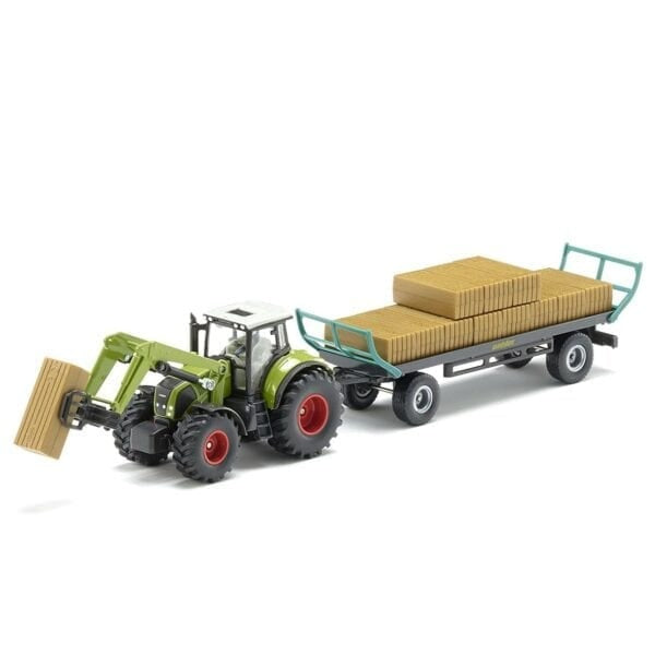 Siku 1:50 Tractor With Square Bale Grab And Bale Trailer
