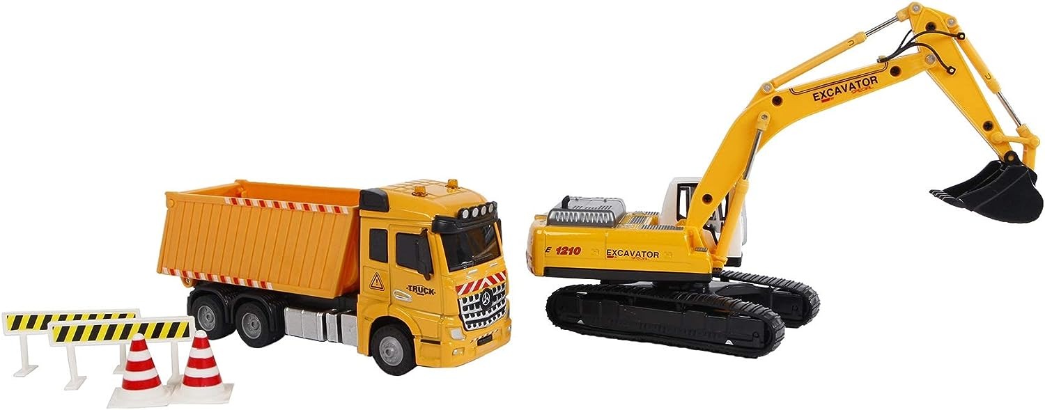 2 PLAY DIE CAST DUMP TRUCK AND EXCAVATOR WITH LIGHT AND SOUND