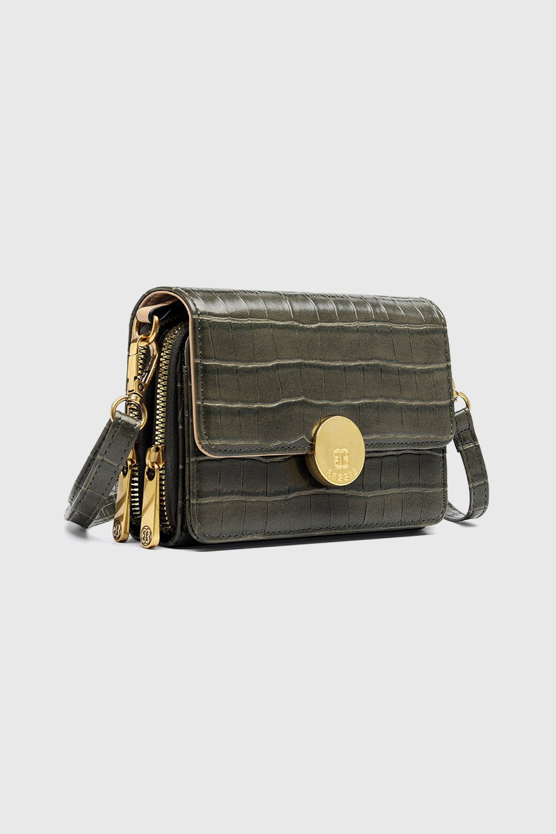 Small Patent Croc Print Cross Body Bag