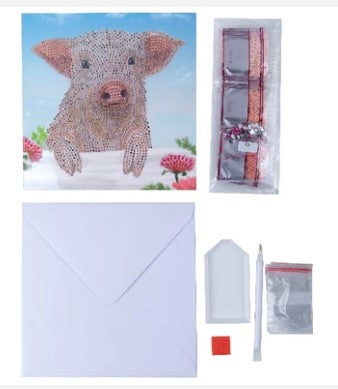 "PIG ON THE FENCE" 18 X 18CM CRYSTAL ART CARD