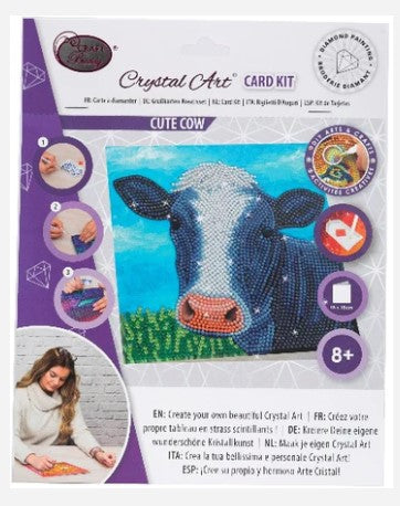 "CUTE COW" 18 X 18CM CRYSTAL ART CARD