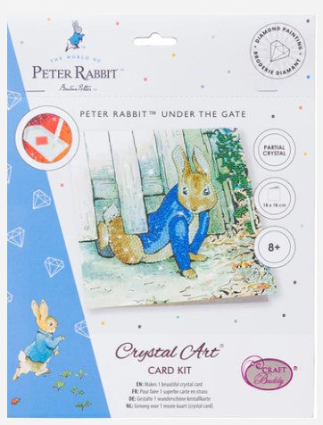 PETER RABBIT UNDER THE FENCE 18 X 18CM CRYSTAL ART CARD