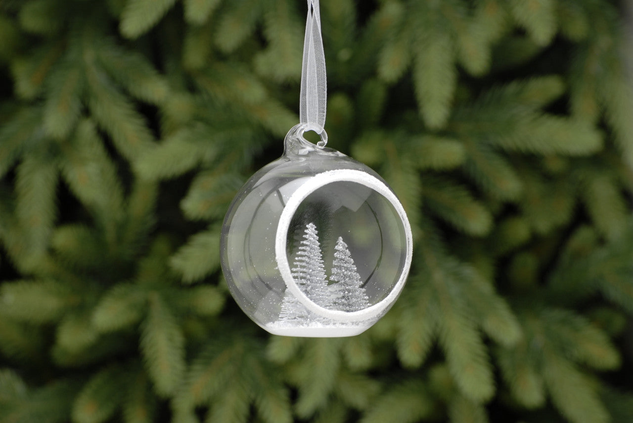 8cm Clear Glass Ball Open Front and Tree