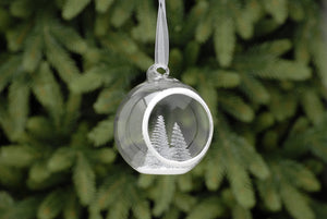 8cm Clear Glass Ball Open Front and Tree