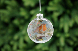 8cm Glass Robin Printed Disc