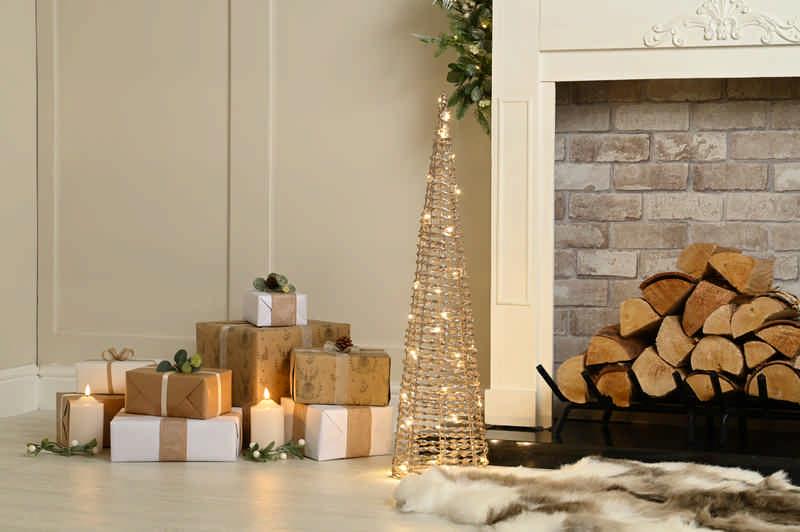 80cm BO Lit Champagne Gold Cone Tree