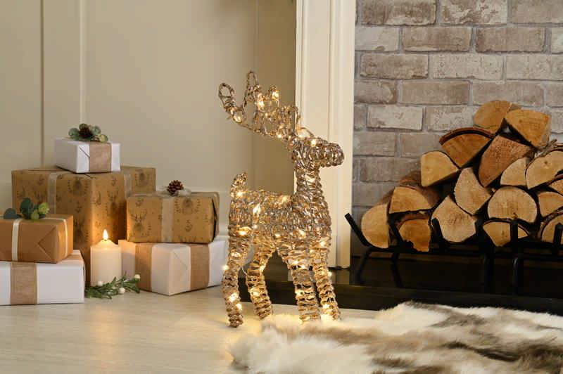 55cm BO Lit Champagne Gold Reindeer