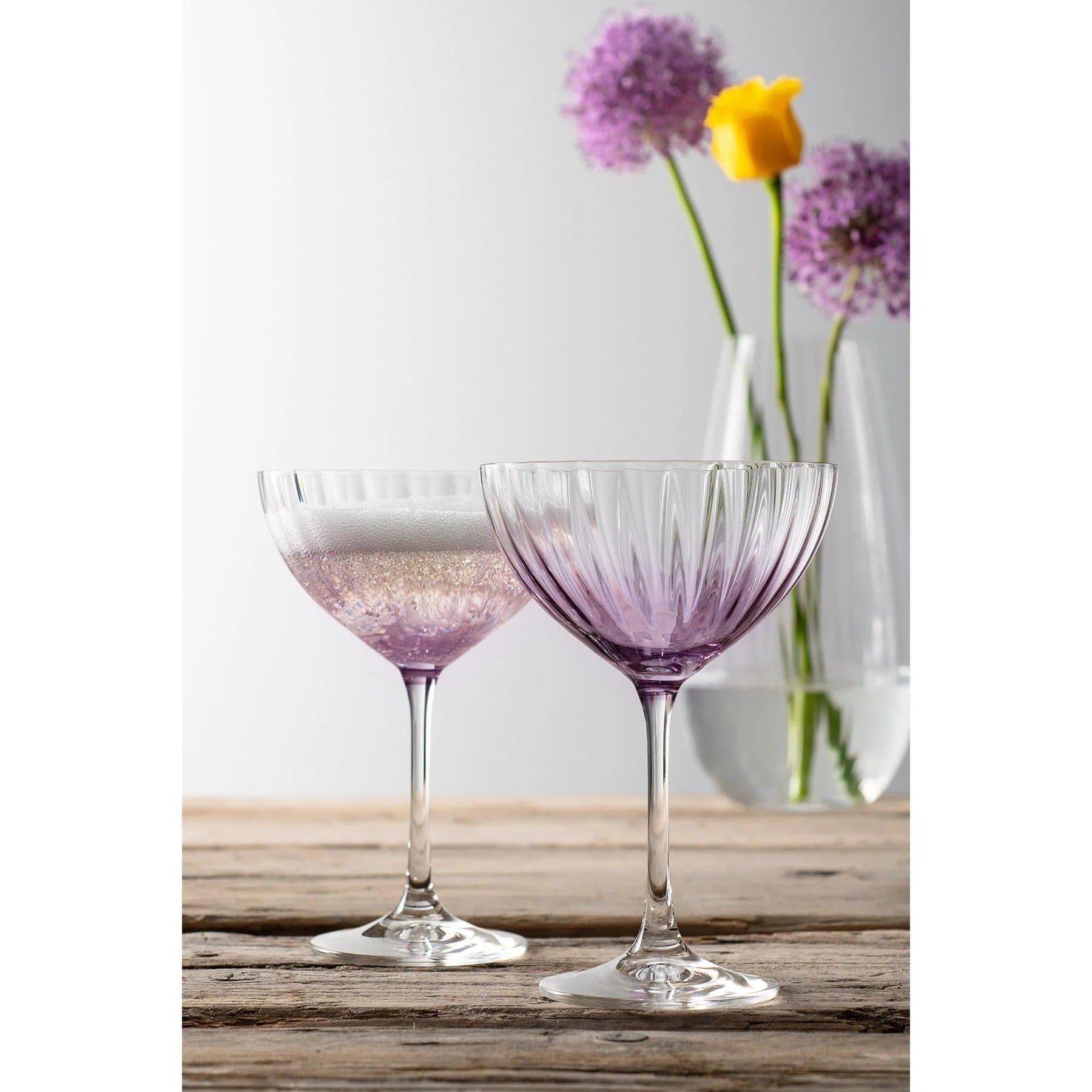 GALWAY CRYSTAL ERNE SAUCER CHAMPAGNE GLASS PAIR - AMETHYST