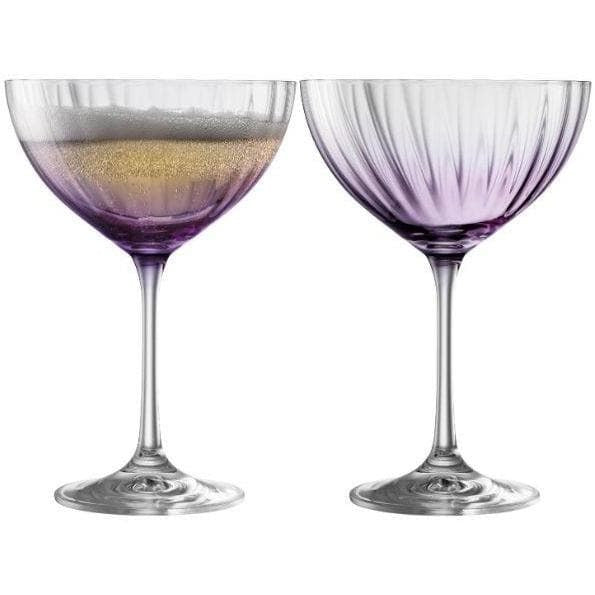 GALWAY CRYSTAL ERNE SAUCER CHAMPAGNE GLASS PAIR - AMETHYST