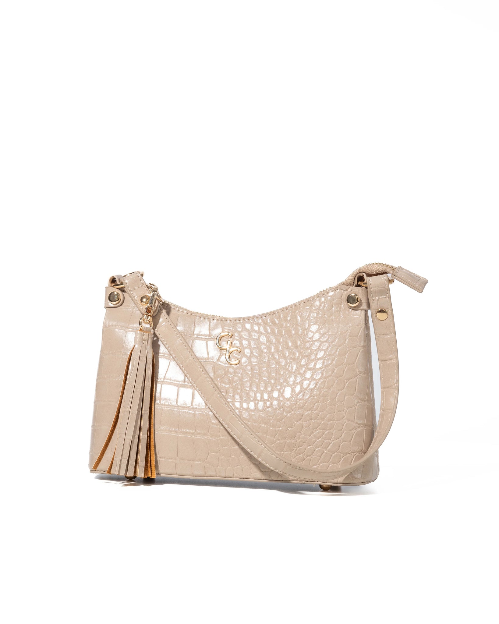 MINI SHOULDER BAG LIGHT TAUPE WITH CROC DETAIL