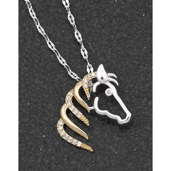 Equestrian Horse Head Necklace (Two Tone)