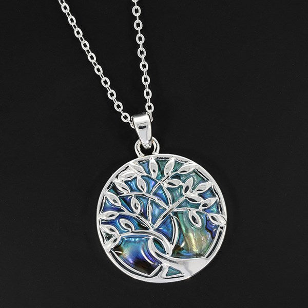 Paua Shell Tree Life Necklace (Silver Plated)