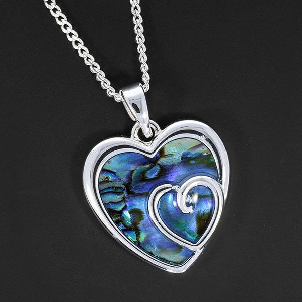 Paua Shell Two Hearts Necklace (Silver Plated)