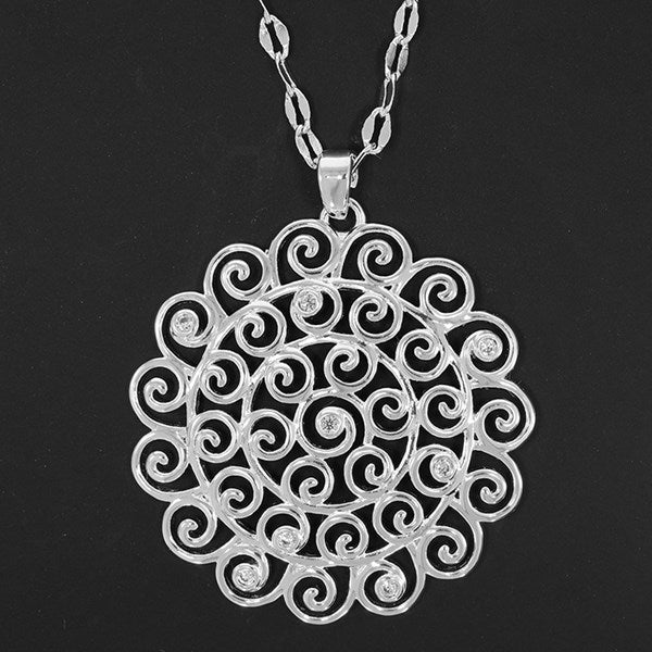 Filigree Swirls Long Necklace (Silver Plated)