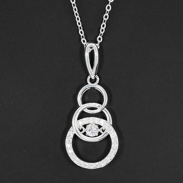 Moving Crystals Circles Necklace (Silver Plated)