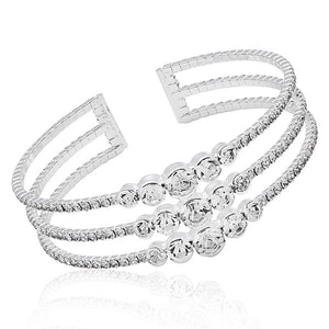 Bling Three Tier Cuff Bangle (Silver Plated)