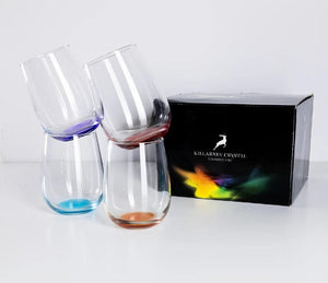 KILLARNEY CRYSTAL JEWEL STEMLESS TUMBLERS SET OF 4