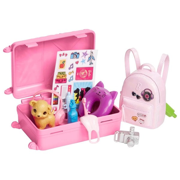 BARBIE TRAVEL DOLL WITH DOG AND HOLIDAY ACCESSORIES