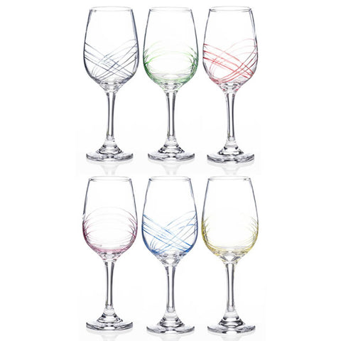 Swirl Rainbow Party Wine Glass Set 6