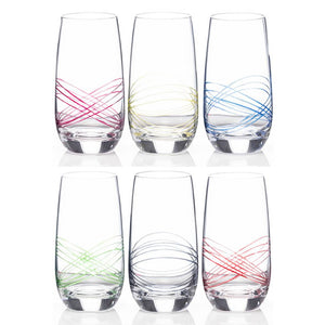 Swirl Rainbow Party Hi-Ball Glass Set 6