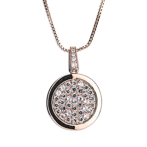 NEWGRANGE LIVING ROSE GOLD DIAMANTE ROUND PENDANT