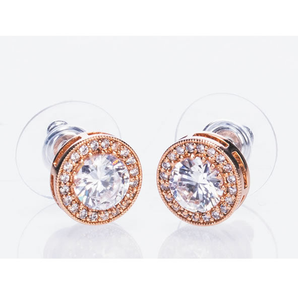 White Stone & Diamante Earrings (Rose Gold)