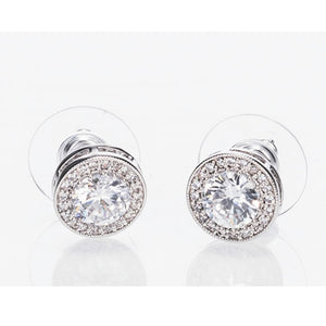 White Stone & Diamante Earrings (Silver)