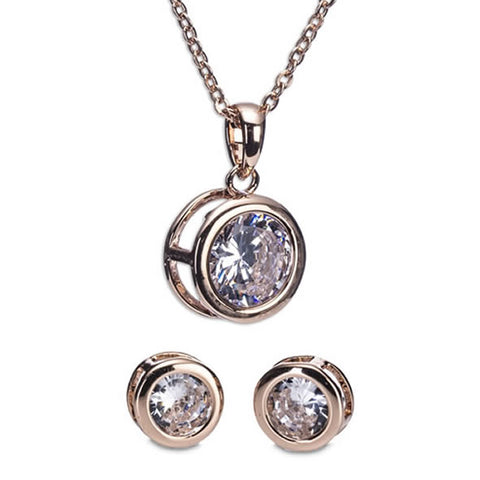 Large White Stone Necklace & Earring Set (Rose Gold)