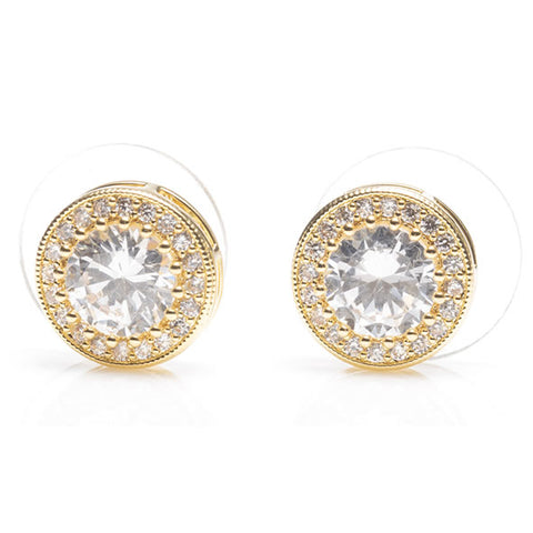 NEWGRANGE LIVING LARGE STONE GOLD DIAMOND EARRINGS