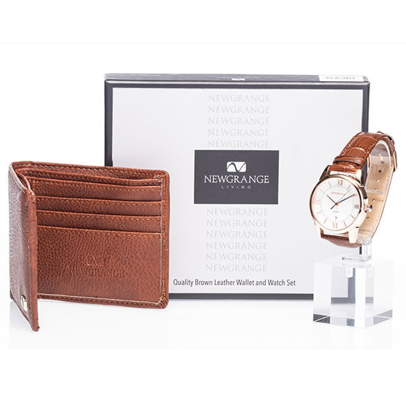 NEWGRANGE LIVING MEN'S WATCH & WALLET SET - BROWN