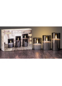 Smoky Glass LED Candle Set