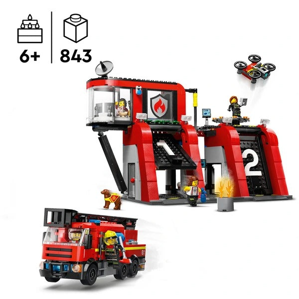 LEGO CITY FIRE STATION WITH FIRE  TRUCK