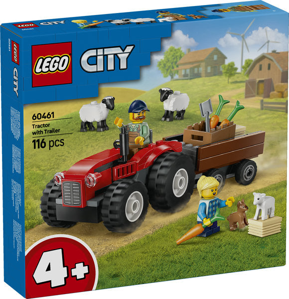 Red Farm Tractor with Trailer & Sheep (60461)
