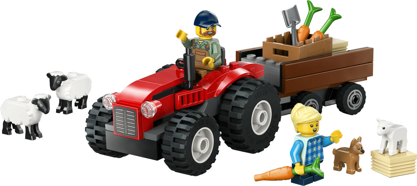 Red Farm Tractor with Trailer & Sheep (60461)