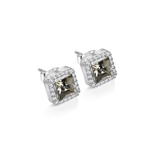 NEWBRIDGE SILVERWARE SQUARE EARRINGS WITH CLEAR & BLACK STONES