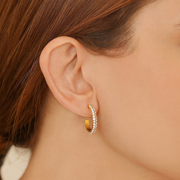 NEWBRIDGE SILVERWARE HOOP EARRINGS WITH GOLDEN HONEY STONES