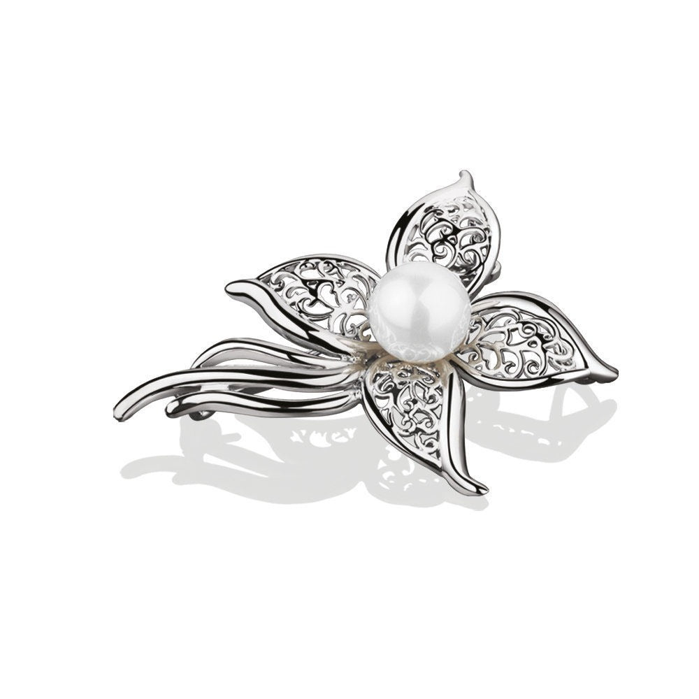 NEWBRIDGE SILVERWARE PEARL FLORAL BROOCH