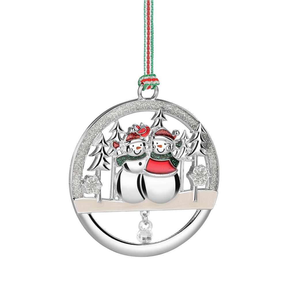 Snowman Couple Round Xmas Tree Decoration