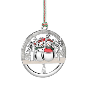 Snowman Couple Round Xmas Tree Decoration