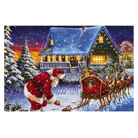 40 X 60CM SNOWING SANTA-SLEIGH SCENE LED CANVAS