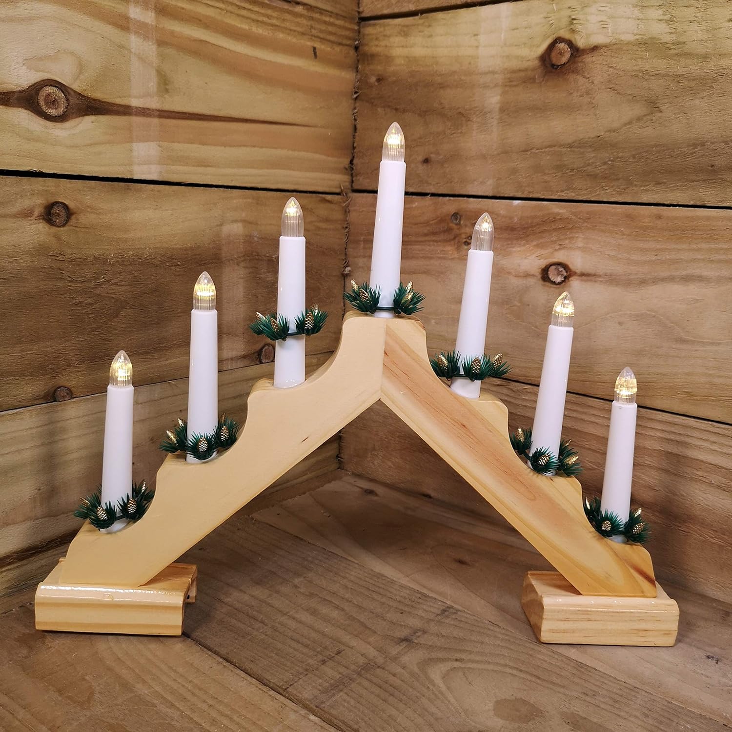 40CM BO 7L WOODEN CANDLEBRID WITH WHITE LEDs