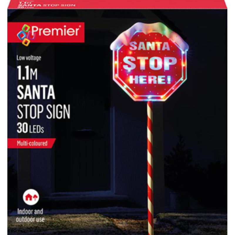 1.1 METER SANTA STOP HERE! SIGN WITH 30 LEDs