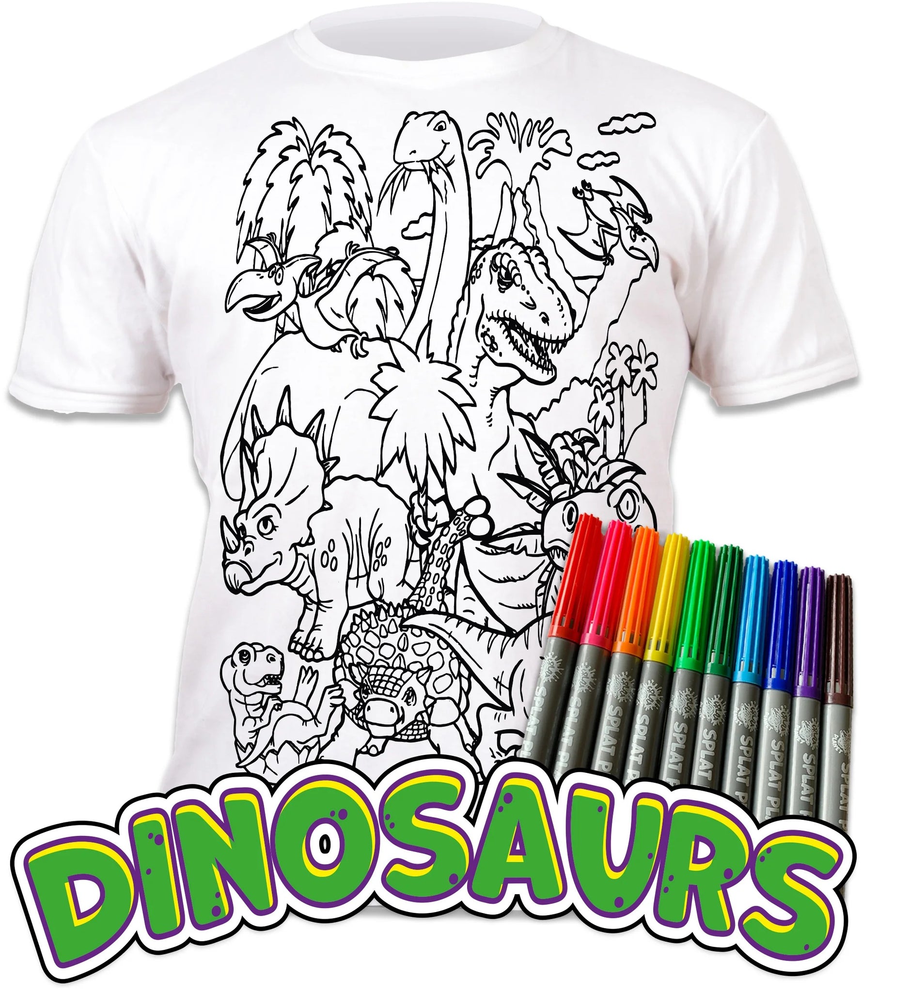 DINOSAUR DESIGN SPLAT T-SHIRT - LARGE (AGED 7-8)