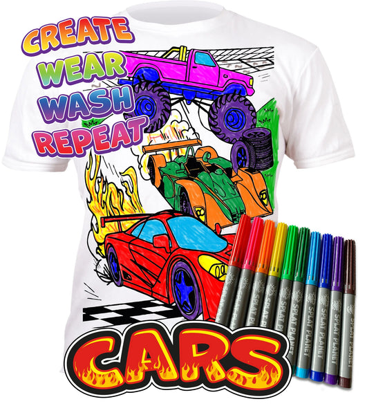 CAR DESIGN SPLAT T-SHIRT - LARGE (AGED 7-8)